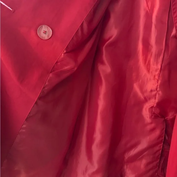 London Fog Red Double Breasted Trench Rain Coat Jacket Size M Classic Chic Bold - Picture 11 of 13